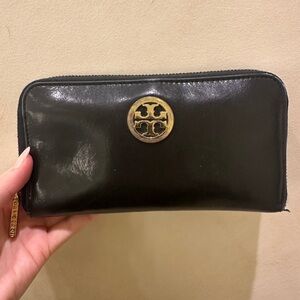 Black Tory Burch Leather Zip Around Wallet